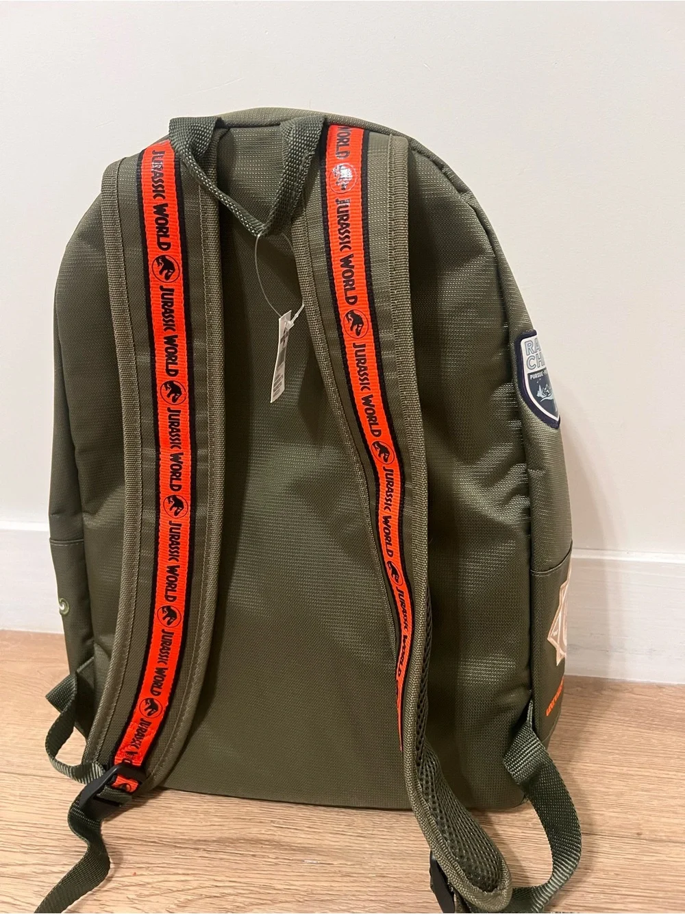 Kids' Olive Green Patch Backpack with Orange Accents